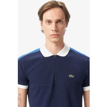 Lacoste Men's Regular Fit Zippered Polo T-Shirt Erkek Fermuarlı Polo Yaka Renk Bloklu Tişört Lacivert