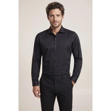Efor Slim Fit Italyan Yaka Pamuklu Kolay Ütülenebilir Siyah Gömlek Gk 761