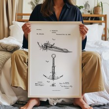 Pegziz Çapa Patent Teknik Çizim Tablo Vintage Denizcilik Duvar Dekor Tablosu
