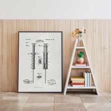 Pegziz Şırınga Patent Teknik Çizim Tablo Medikal Doktor Duvar Dekopr Tablosu