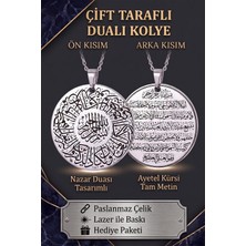Takı Dükkanı Nazar ve Ayetel Kürsi Dualı Yuvarlak Çift Taraflı Paslanmaz Çelik Kolye ECK66