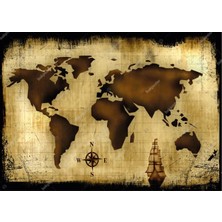 Prime Concept Kahverengi Dünya Haritası 50X70 cm - Vinil ( Branda )