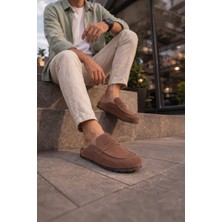 Ebrus Trend JET-0456 Rayn Bağcıksız Hakiki Süet Deri Erkek Mantar Taban Loafer Ayakkabı HDMT - Kahve