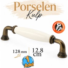 Badem10 Lisin Porselen Krem Antik Sarı Kulp 128 mm 12.8 cm Mobilya Çekmece Dolabı Dolap Kapak Kulb Kulpu