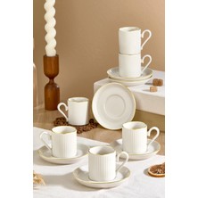 Kitchen Life 12 Parça 6 Kişilik Porselen Altın Yaldızlı Çizgili Kahve Fincan Takımı 100 ml