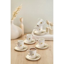 Kitchen Life 12 Parça 6 Kişilik Lovely Birds Porselen Altın Yaldızlı Kahve Fincanı Takımı