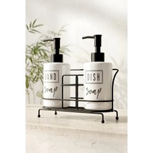 Kitchen Life 2'li Tezgah Üstü Metal Standlı Sünger Hazneli Sabunluk Seti 500 Ml-Mutfak Sabunluk Seti