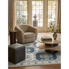 Pera Halı Geometrik Panel Desenli Krem ve Lacivert Etnik Halı - AR848CN
