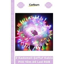 Carlburn #ledışık Dekoratif Yılbaşı Aydınlatma Renkli Işık 2 Kademeli Şeffaf Kablo Pilli 10M 60 LED Rgb