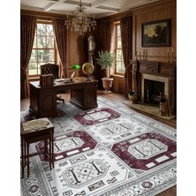 Pera Halı Geometrik Panel Desenli Krem ve Bordo Etnik Halı - AR848CR