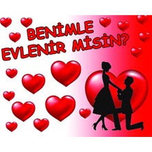 Prime Concept Evlilik Teklifi Afiş Benimle Evlenir Misin Pankart Poster Branda Vinil Afiş 100 x 80 cm