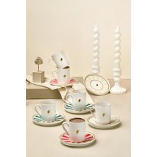 Kitchen Life Lovely Birds 12 Parça Porselen Kahve Fincanı Takımı Altın Yaldızlı Modern Tasarım