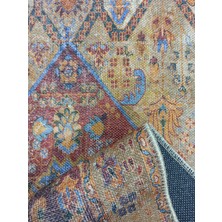 Pera Halı Turuncu ve Mavi Medalyonlu Vintage Yolluk -TK340OU