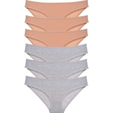 Royaleks 6 Adet Süper Eko Set Likralı Kadın Slip Külot Ten Gri