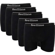 5 Adet Feelline Siyah Pamuklu Doğal Likralı Erkek Boxer
