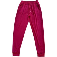 Royaleks Parlak Kadife Cepli Pantolon Eşofman Pijama Altı Unisex Lastikli Paça Bordo