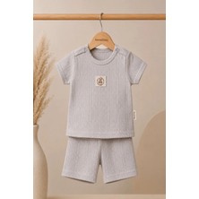 Dinamik çocuk Unısex 2li Bebek Takımı Ajurlu Kısa Kollu Şortlu Alt Üst 0-3-6-9-12AY %100PAMUK
