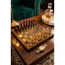 Premium Lüks Ahşap Taşlı Satranç Takımı Özel Tasarım Dekoratif Vıp Hediyelik Set 20X20 cm