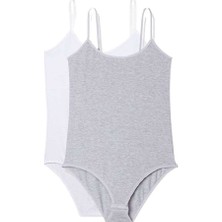 Royaleks 2 Adet Ip Askılı Kadın Çıtçıtlı Body Beyaz ve Gri