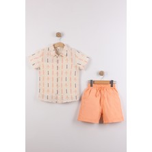 Joy Kids Erkek Çocuk Desenli Müslin Gömlekli Şortlu Takım (7-14YAŞ)