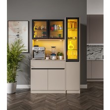 GuneyStore Viona Kum Beji Midi Sağ Vitrinli Komple Mdf LED Aydınlatmalı Kahve Köşesi