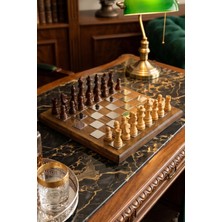 Premium Gümüş Kareli Ahşap Taşlı Lüks Satranç Takımı Dekoratif Vıp Hediyelik Standart Set 20X20 cm