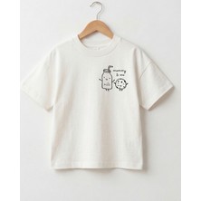 Babytex Mommy & Me Baskılı Oversize Çocuk Tişörtü Ekru Pamuklu Unisex Rahat Kalıp