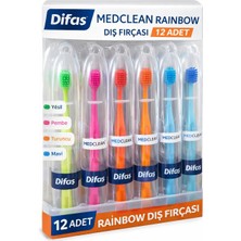 Verto Difaş Medclean Rainbow Diş Fırçası 12 Adet Standlı Orta Sert Renkli Yetişkin Diş Fırçası Seti