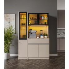 GuneyStore Viona Kum Beji Midi Sol Vitrinli Komple Mdf LED Aydınlatmalı Kahve Köşesi