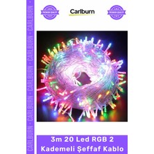 Carlburn #ledaydınlatma Dekoratif Pilli Renkli Animasyonlu Işık Süsleme 3m 20 LED Rgb 2 Kademeli Şeffaf Kablo