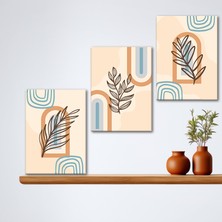 Tilki Dünyası 3'lü Bohem Kanvas Tablo Seti 6 - Modern Boho Duvar Dekoru - Geometrik ve Modern Çizgili 3 Parça Tablo