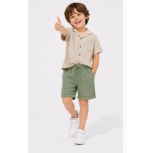 Cg Kids Gömlek Cepli Alt Şort Müslin Kumaş Erkek Çocuk Alt Üst Takım Süper Kalite