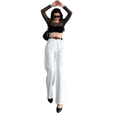 Elif Asya Ceyiz Tekstil Beli Kemerli  Pantolon - Beyaz