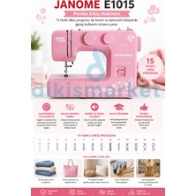 dm dikişmarket Janome E1015 PEMBE Ev Tipi Taşınabilir Dikiş Makinası