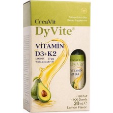Creavit Dyvite D3 K2 Vitamini 20 ml - Avokado Yağlı & Limon Aromalı (1000 Iu / 25 Mcg)