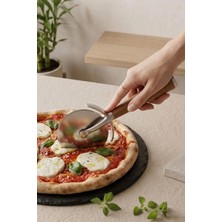 Kitchen Life Akasya Saplı Paslanmaz Çelik Gümüş Fonksiyonel Pizza Kesici,hamur Şekillendirici