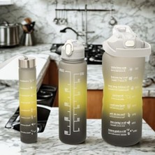 Esranın Dünyası 3’lü Renkli Suluk Seti – Motivasyonlu Spor Matara Seti | 2l, 900ML ve 300ML Su Şişesi | Sızdırmaz, Dayanıklı, Şık Tasarım (Gri-Sarı)