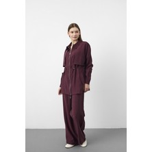 Basic Park Mürdüm Ithal Yüksek Kalite Tencel Bel Ayarlanabilir Tasarım Detaylı Ceket Pantolon Takım