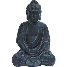 Esranın Dünyası Büyük Beyaz Yıkanmış Siyah Kil Buda Heykeli Masa Dekoru, 8" x 12"