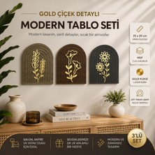 Gold Çiçek Detaylı Ahşap Gökküşağı Duvar Tablo Seti – 70X25 cm Dekoratif Ev Ofis Süsleme