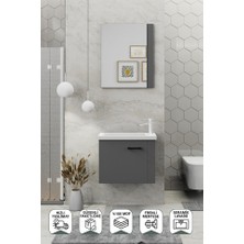 Biani Fix Maxila 60 cm Banyo Dolabı,Seramik Lavabolu, Aynalı,Lavabo Dahil,Mdf,Mat Gri