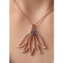 İryum Safir Lotus Çiçeği Kolye