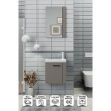 Biani Minila 45 cm Banyo Dolabı,Seramik Lavabolu, Aynalı,Lavabo Dahil,Mdf,Latte