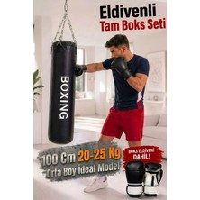 Spor Byfit 100 cm x 30 cm Siyah Boks Torbası + Boks Eldiveni +  Tavan Kancası - 3' Lü Set - Dolu