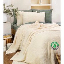 HB&Victory Muslin 4 Katlı Çift Kişilik Yatak Örtüsü 240x230 cm. %100 Pamuk Ivory Renk - 2 Adet Yastık Kılıfı 50X70 Cm.