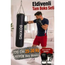 Spor Byfit 120 cm x 35 cm Siyah Boks Torbası + Boks Eldiveni +  Tavan Kancası - 3' Lü Set - Dolu