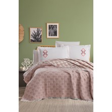 Beğenal Valeria Premium Pudra Renkli Diamond Çift Kişilik Yatak Örtüsü + 2 Yastık Kılıfı (240 x 260 Cm)