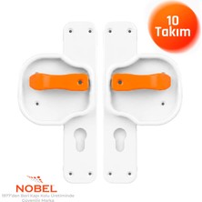 Nobel (10 Adet) Okul Kapı Kolu –kreş, Anaokulu ve Sınıf Kapıları Için Çocuk Korumalı Emniyetli Dayanıklı Plastik Kapı Kolu - Beyaz Turuncu