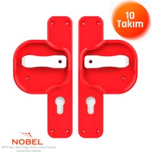 Nobel (10 Adet) Okul Kapı Kolu –kreş, Anaokulu ve Sınıf Kapıları Için Çocuk Korumalı Emniyetli Dayanıklı Plastik Kapı Kolu - Kırmızı Beyaz