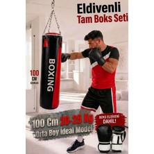 Spor Byfit 100 cm x 30 cm Kırmızı-Siyah Boks Torbası + Boks Eldiveni + Tavan Kancası - 3' Lü Set - Dolu